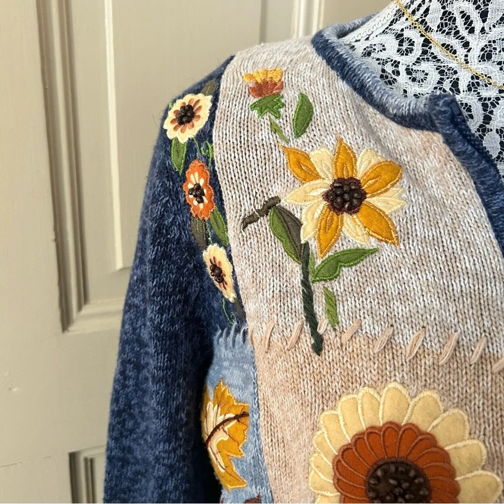 Vintage Tiara Autumn Zipper Cardigan SZ M - Picture 6 of 9